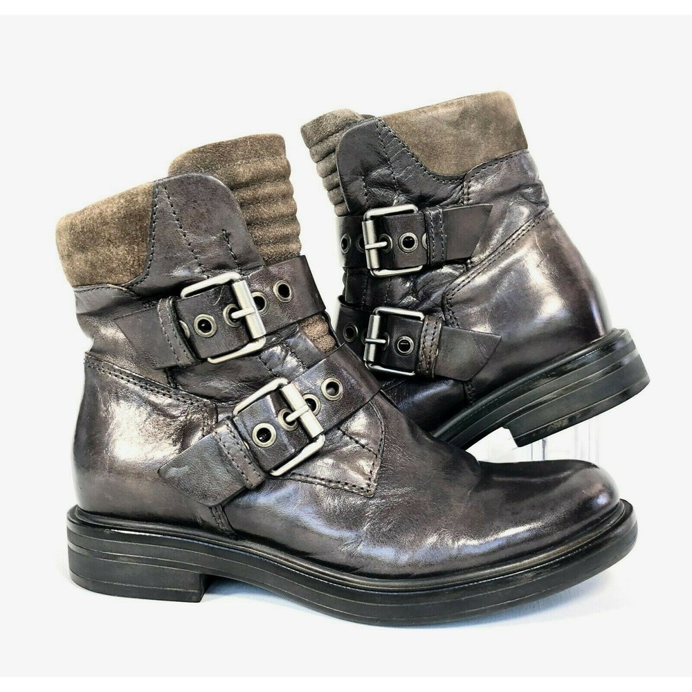 MJUS Distressed Leather Moto Ankle Boots Buckle EU 36 US 6 Brown